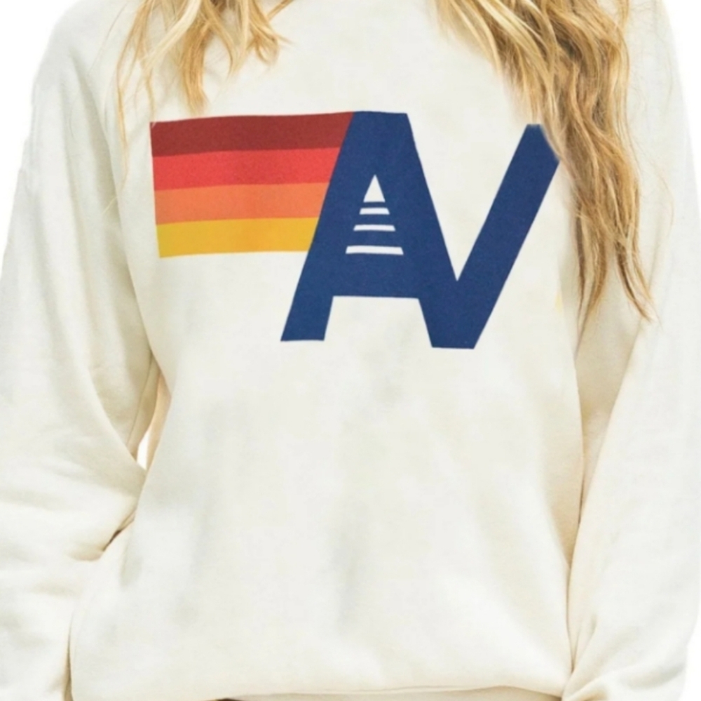 *SOLD* Aviator Nation Cream Sweater with Rainbow Graphic